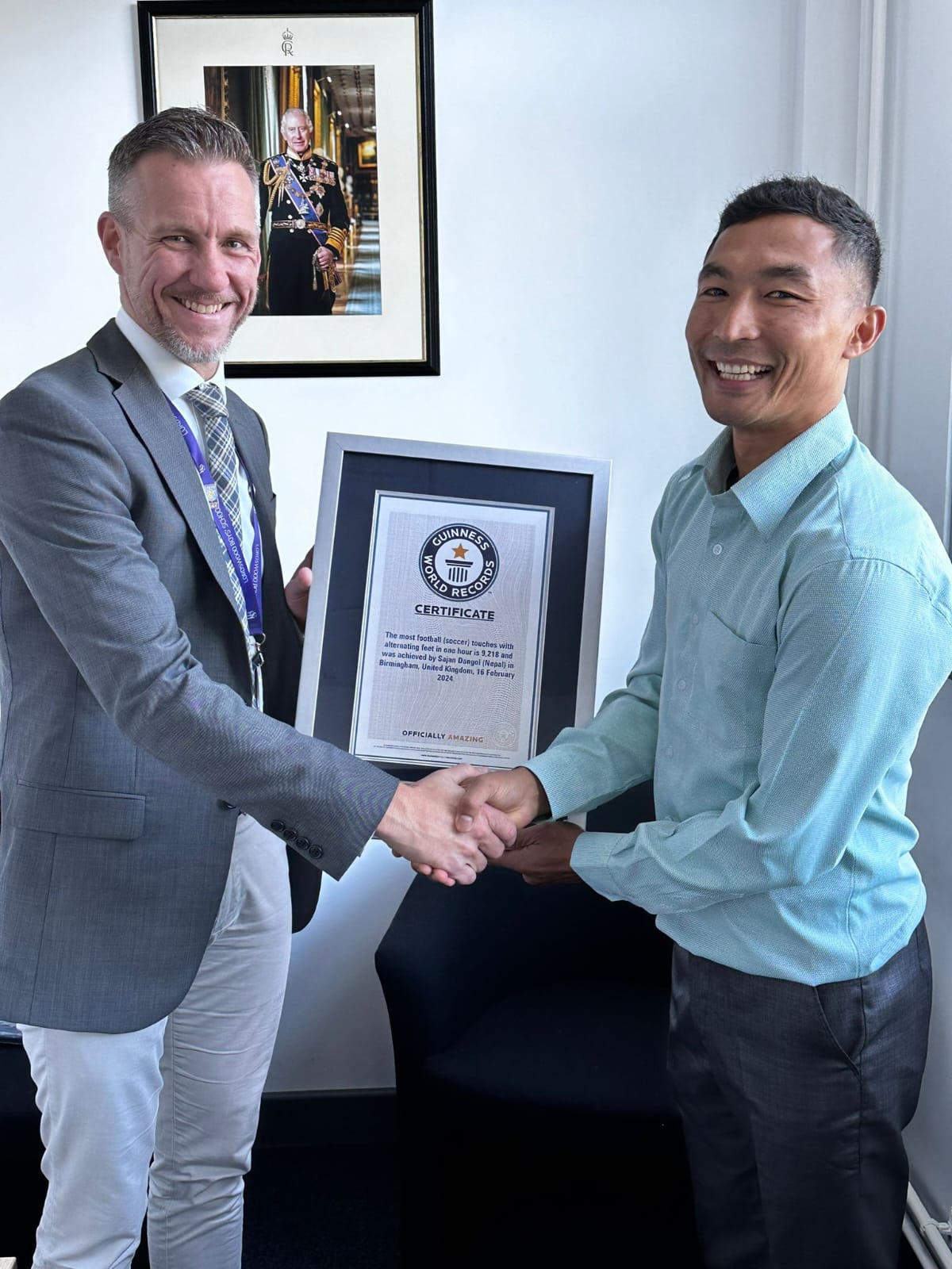 Sajan Dangol receiving his Guinness World Records certificate